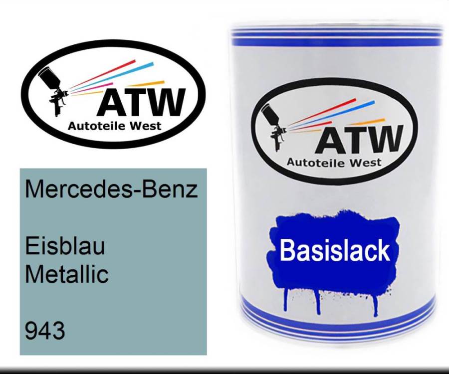 Mercedes-Benz, Eisblau Metallic, 943: 500ml Lackdose, von ATW Autoteile West.